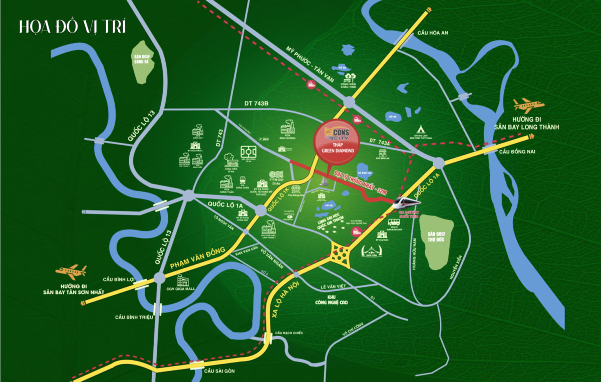 Vị trí Bcons City – Tháp Green Diamond